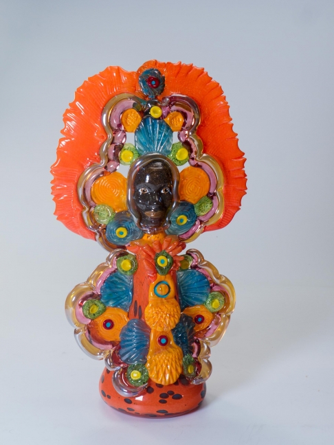 Mardi Gras Indian Queen in Orange by Teri Walker & Chad Ridgeway | Handblown and sculpted glass Mardi Gras Indian Queen in Orange